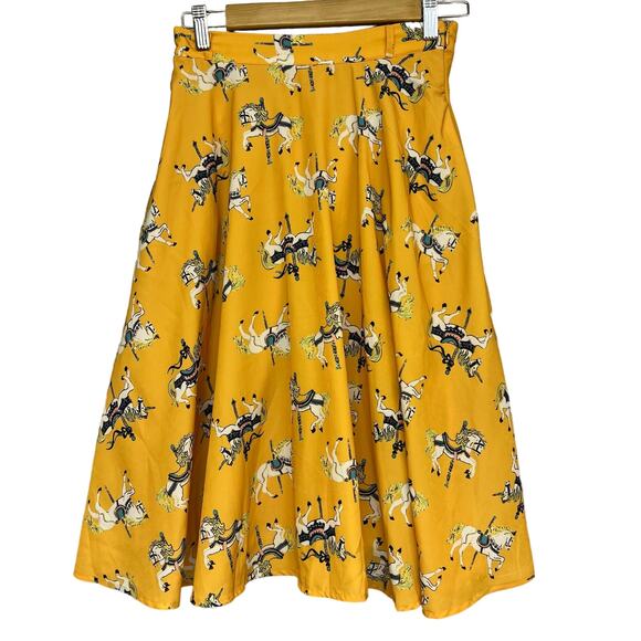 Modcloth Anthropologie Carousel Horse Skirt Size Small Yellow Carnival Unicorn - Picture 1 of 8